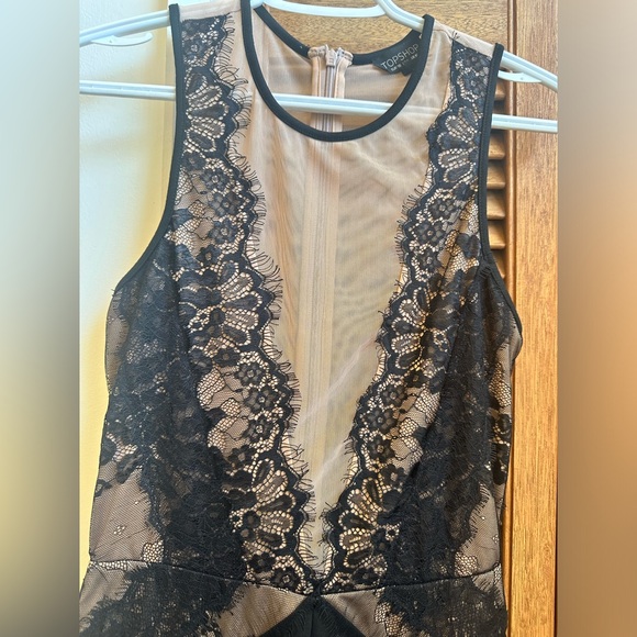 Topshop Women's Nude Mesh Lace Detail Plunge Romper Black Size US: 6 UK: 10 - Picture 9 of 15